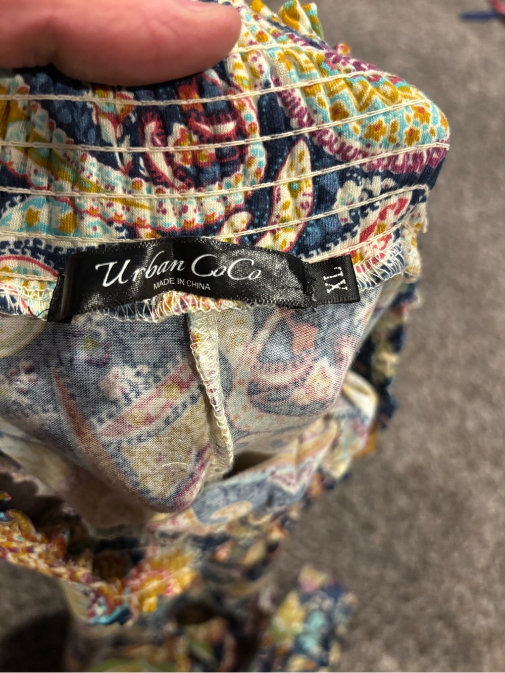 Urban CoCo Paisley Print Wide Leg Pants in Navy and Yellow - Picture 3 of 3